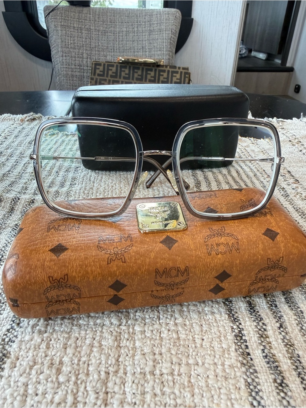 MCM Silver Metal Frame Eyeglasses with Brown MCM Case
